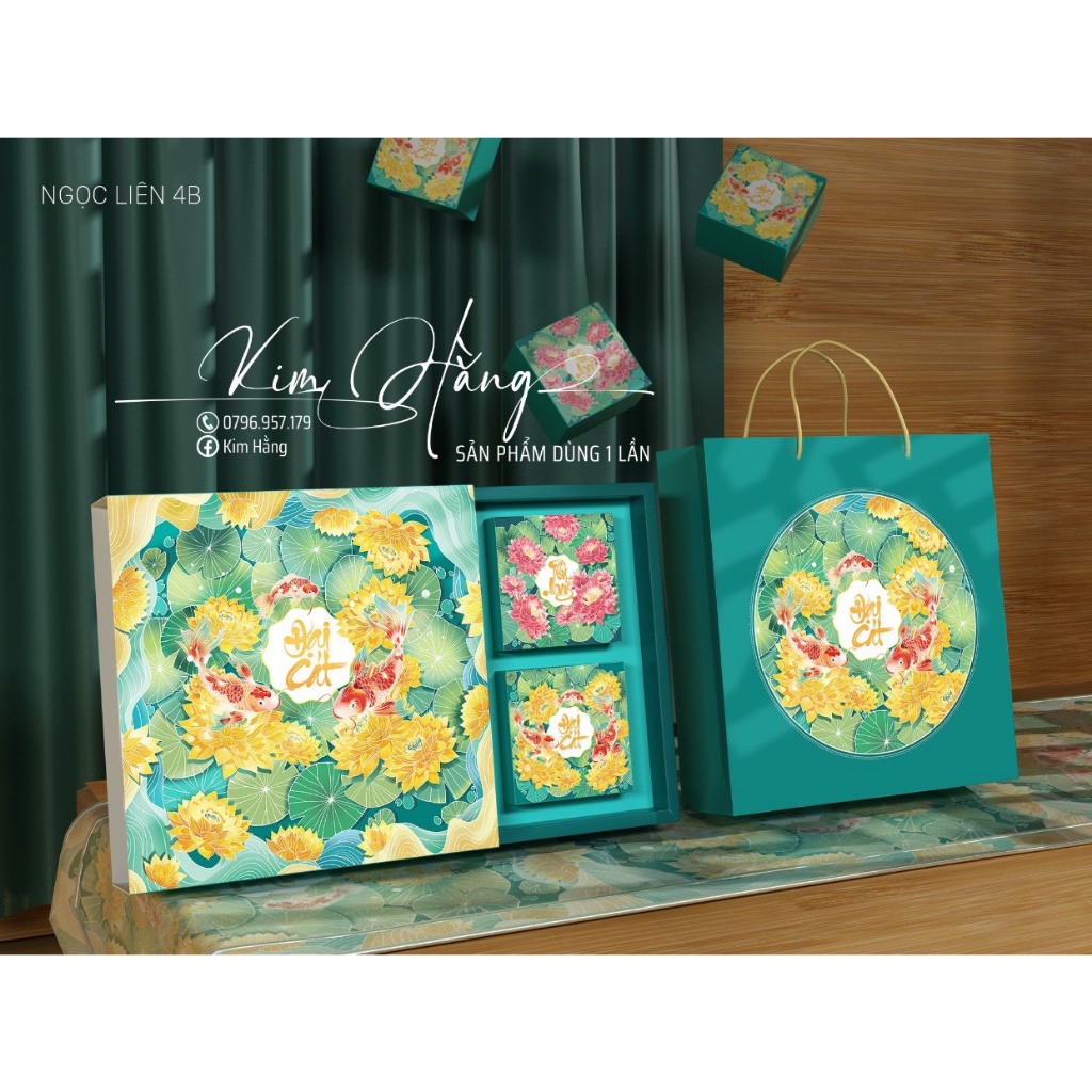 Hộp trung thu 4 bánh Ngọc Liên , hộp đựng bánh trung thu 150gr-250gr . Hộp trung thu mẫu mới 2024