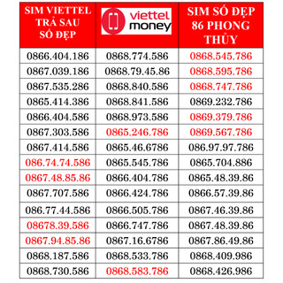 Sim Viettel Trả Sau Số Đẹp, sim phong thủy 86 cực đẹp, shop uy tín