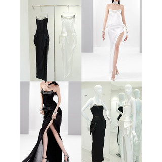 Đầm tiệc cúp lụa phối nơ xẻ tà trending quyến rũ