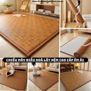 Nệm Chiếu Mây Điều Hòa dạng thảm xuất Nhật, chống trượt, êm mềm, mát mẻ, gọn nhẹ kích thước 1m2,1m4,1m5,1m6,1m8,2m2