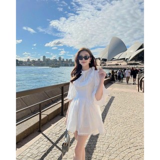 [Có size- Hình thật chụp sàn] Đầm xòe đầm trắng viền bèo tay lỡ bo siêu xinh
