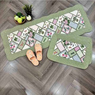 Thảm set 3 - caro xéo xanh lá - t3n062
