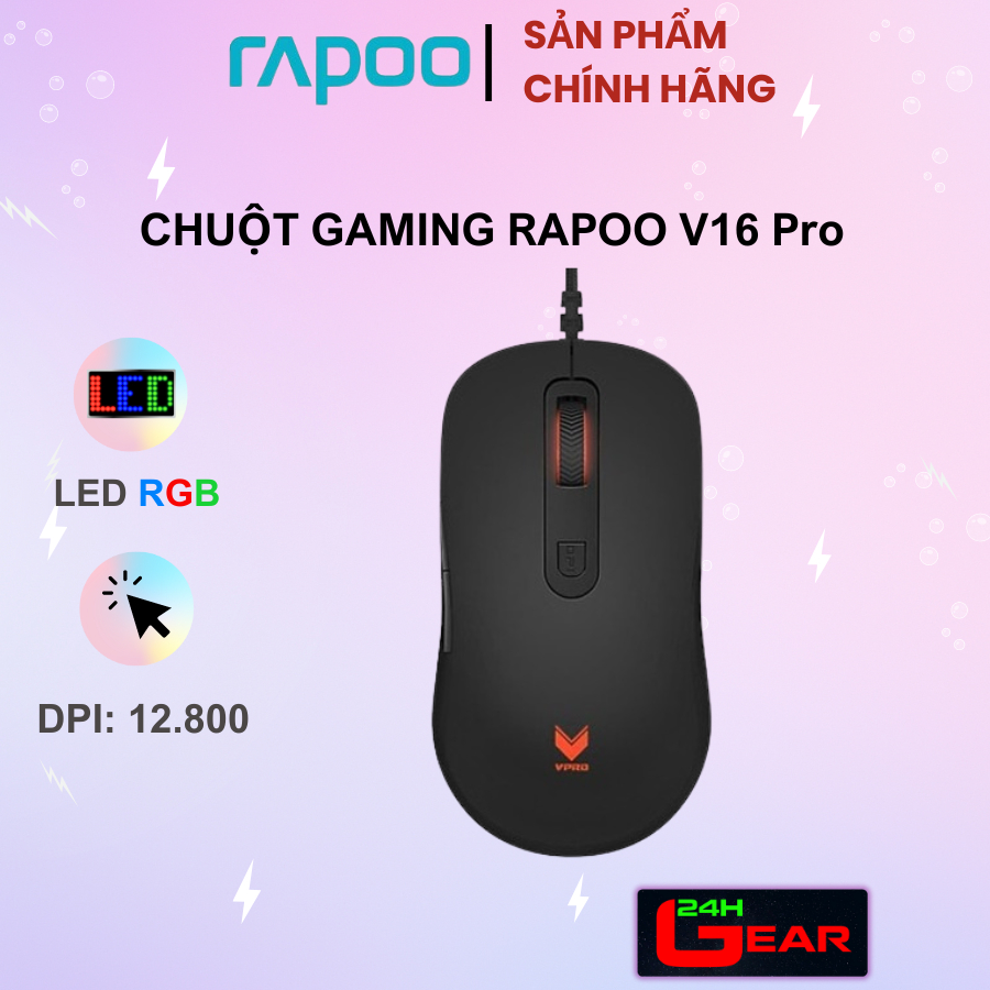 Chuột Gaming Rapoo V16 RGB Đen 2000 DPI / 12800 DPI- BH 24 Tháng chính hãng