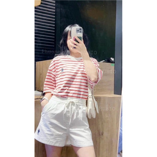 Bộ áo kẻ đỏ gấu quần đùi trắng nữ