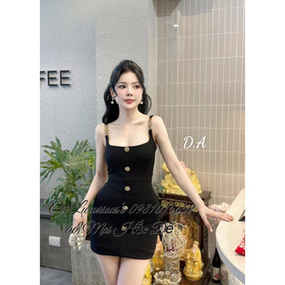 Váy body 2 dây phối khuy đồng chất umi kèm tag, hàng thiết kế