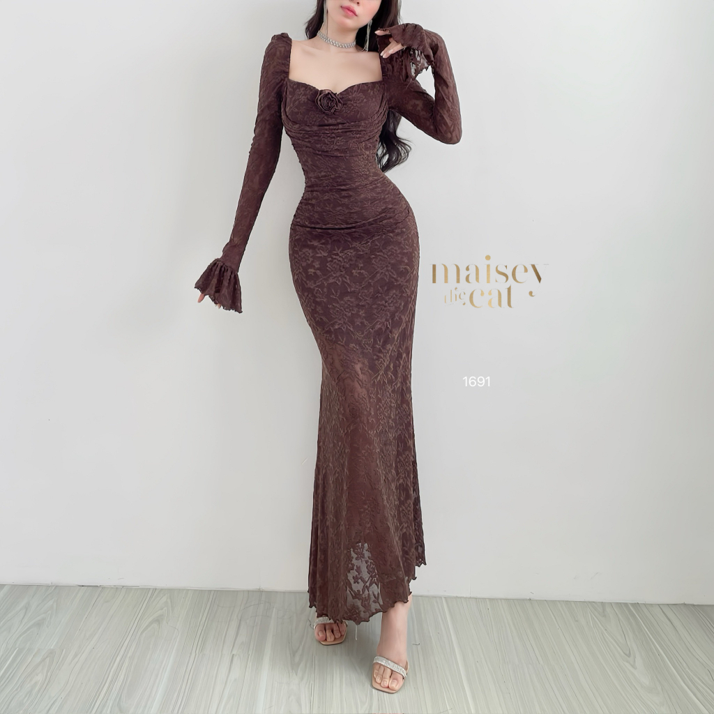 [MAISEY 1691] ĐẦM DỰ TIỆC DÁNG DÀI CHẤT LIỆU REN THUN RÚT NHÚN Ở EO ĐẦY GỢI CẢM