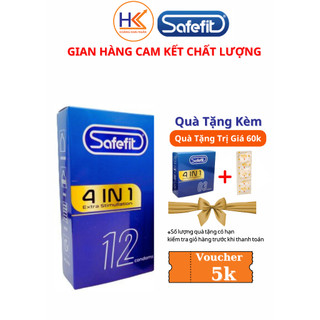 Bao cao su Gân Gai Kéo dài thời gian SafeFit 4in1 - 12 chiếc + tặng hộp 3 chiếc