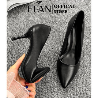 Giày nữ mũi nhọn gót nhọn [da thật] cao gót công sở 3 5 7 9 10 phân, da mềm mại bít mũi màu đen big size FFAN STORE