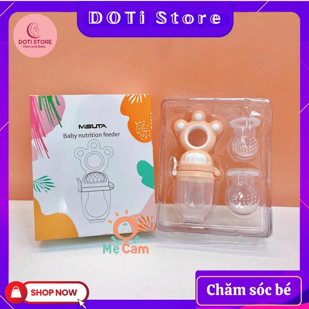 Túi nhai Misuta chống hóc cho bé tập ăn dặm, ăn trái cây có tay cầm