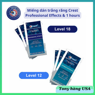 Miếng Dán Trắng Răng Crest 3D WhiteStrips Professional Effects & 1 Hours Express Level Whiter 12 & 18 - Tony Hàng Ngoại