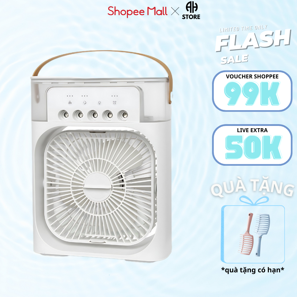 Quạt phun sương để bàn nhỏ gọn, Quạt mini để bàn tiện lợi, Có 5 vòi phun sương kèm đèn led 7 màu