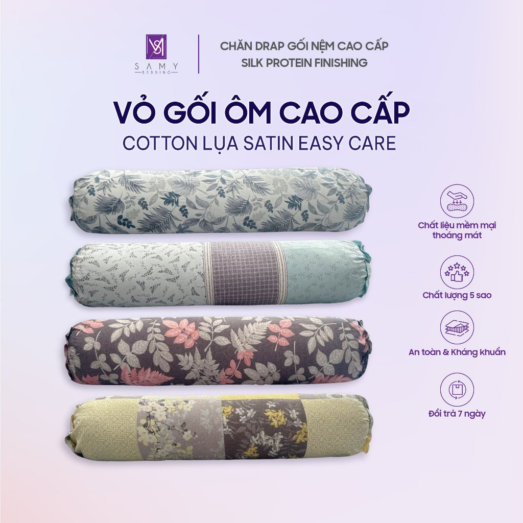 Vỏ Gối Ôm Cotton Lụa Satin cao cấp SAMY BEDDING Mềm Mại Thoáng Mát