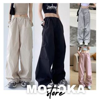  Quần ống rộng kaki chốt gấu nam nữ Quần dài hiphop trơn rút cạp màu pastel trơn mặc 2 kiểu ống suông jogger T40G MNK 