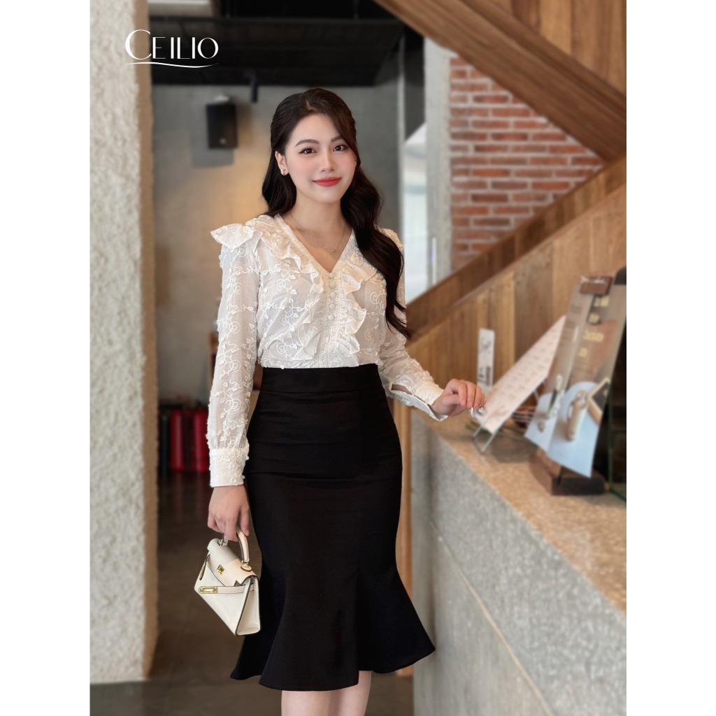 SƠ MI THIẾT KẾ CEILIO - SM243 CM SM thô cổ ren V