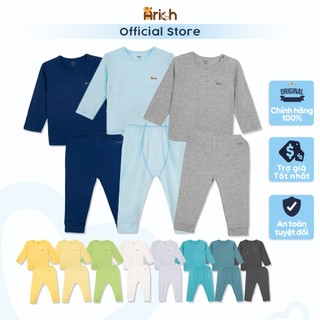 Bộ dài tay cài vai Arich vải sợi tre mềm mát,màu trơn cho bé trai, bé gái từ 6 tháng đến 6 tuổi