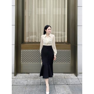 Áo Sơ Mi Tơ MYAN DESIGN Phủ Xoắn Ngực Dài Tay Thời Trang Thanh Lịch Avn052410