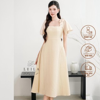 Leila closet | đầm thiết kế gimme tay nơ dáng xoè dài đen/đỏ/kem