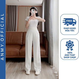 Quần ống rộng lưng cao AMY dáng suông cạp cao lượn sóng siêu dài 100cm tôn dáng chất vải mềm mịn Q714