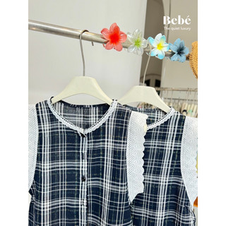 Áo kẻ sát nách phối ren QCCC