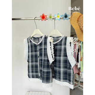 Áo kẻ sát nách phối ren QCCC