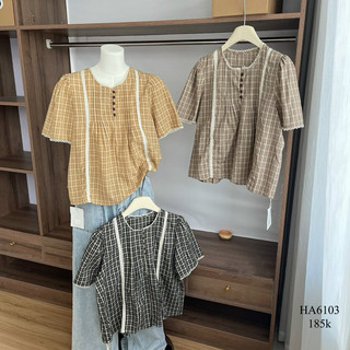 Áo caro thô đũi viền ren boconganh ha6103 hàng quảng châu