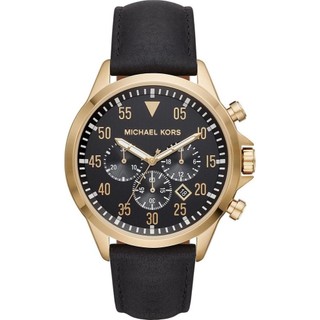 Đồng Hồ Nam Michael Kors MK8618 Dây Da Đen Vỏ Vàng 6 Kim Size 45mm