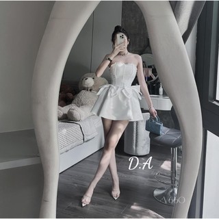 Váy tafta cup ngực kết nơ eo dáng xòe kèm tag đá, hàng thiết kế