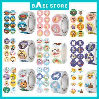 Cuộn 500 sticker khen thưởng tạo hứng thú cho bé học tiếng Anh loại dày in sắc nét có sẵn keo dính
