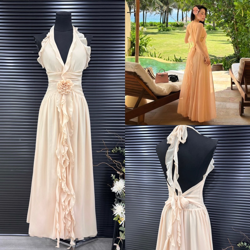 👗 ĐẦM MAXI YẾM CỘT NƠ TAG HOA XẺ <ảnh thật ở cuối>