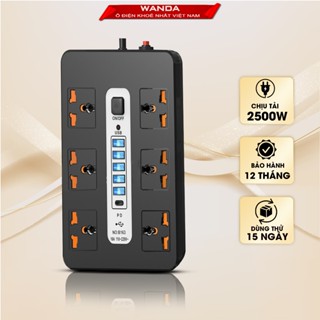 Ổ điện đa năng chính hãng WANDA 5 cổng USB , 1 type c, chống cháy, ổ chịu tải 2500W , nhựa pp