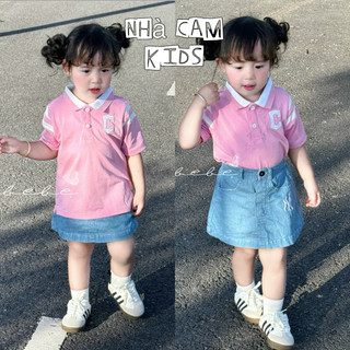 Set Váy Bé Gái , Set Áo Polo Hồng Mix Chân Váy Jeans Mềm Xinh Cho Bé Gái - Nhà Cam