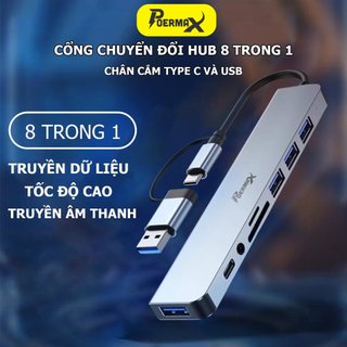 HUB Tuyp C và HUB USB 8 in 1 phù hợp với tất cả các dòng laptop, máy tính bàn PC hiện nay- Poermax HU1