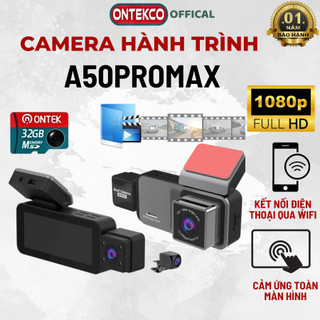 Camera hành trình ONTEKCO A50 Promax Camera ghi hình ô tô 1080p 3 ống kính trước sau và trong xe góc rộng 170 độ