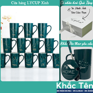 Cốc sứ KHẮC TÊN theo yêu cầu in hình CUNG HOÀNG ĐẠO Màu Xanh, Ly sứ uống nước SET QUÀ TẶNG người yêu, bạn thân sinh nhật