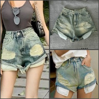 TCSHOPJEANS Quần Short Bigsize Nữ Túi Lòi Rách Màu Loang Bụi Nhẹ Cạp Cao Dáng Rộng Mã 1111