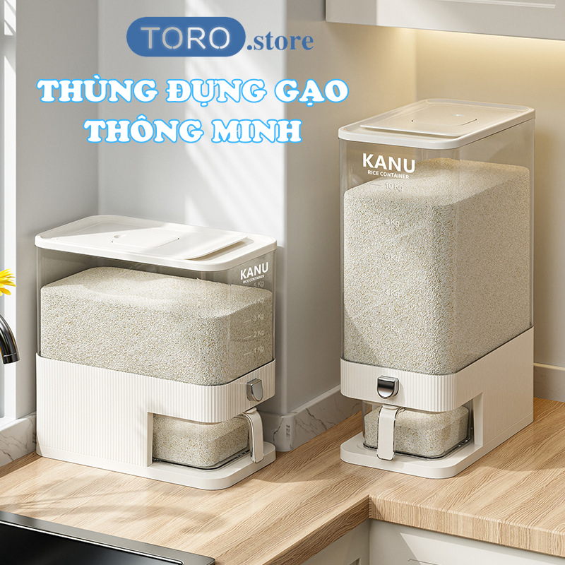 Thùng đựng gạo thông minh lấy gạo tự động chất liệu nhựa PET cao cấp không mùi an toàn cho sức khỏe ( 5kg-10kg )