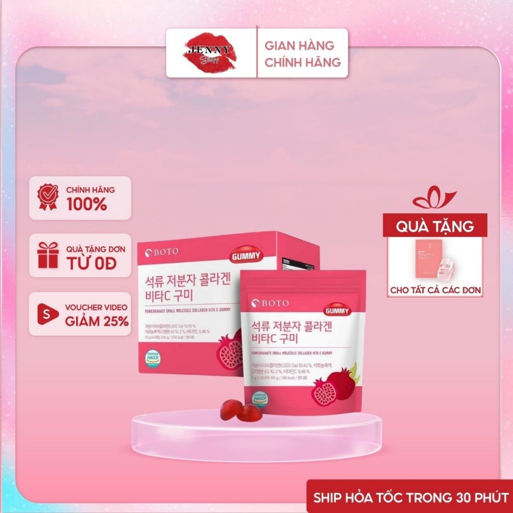 Kẹo Dẻo Gummy Collagen Lựu Vitamin C Boto Gummy Gói 30 Viên