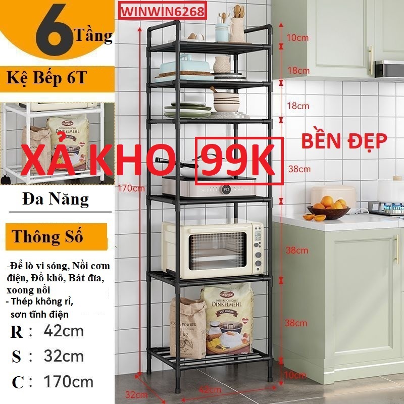 Kệ Nhà Bếp, Kệ Đa Năng 5 6 Tầng Khung Thép Phun Sơn Tĩnh Điện Chống Rỉ