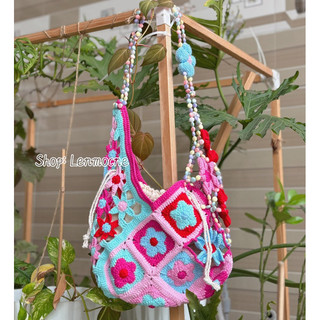 | ảnh thật | túi len móc phối hạt dẹt mix màu- túi handmade