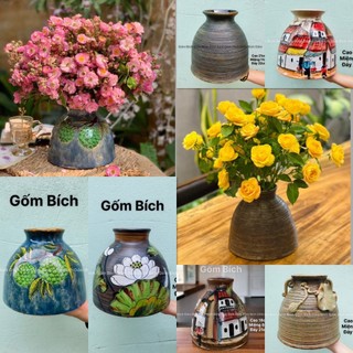 Bình hoa lọ hoa dáng đầm váy vẽ tay gốm sứ bát tràng - gốm bích