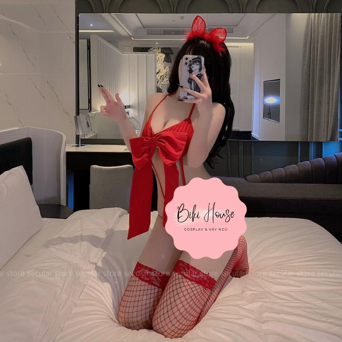 Đồ lót liền thân phối nơ đáng yêu gợi cảm bodysuit set ngủ 1 mảnh cột dây đen đỏ hottie quyến rũ BIKI HOUSE T325 - TPHCM | BigBuy360 - bigbuy360.vn