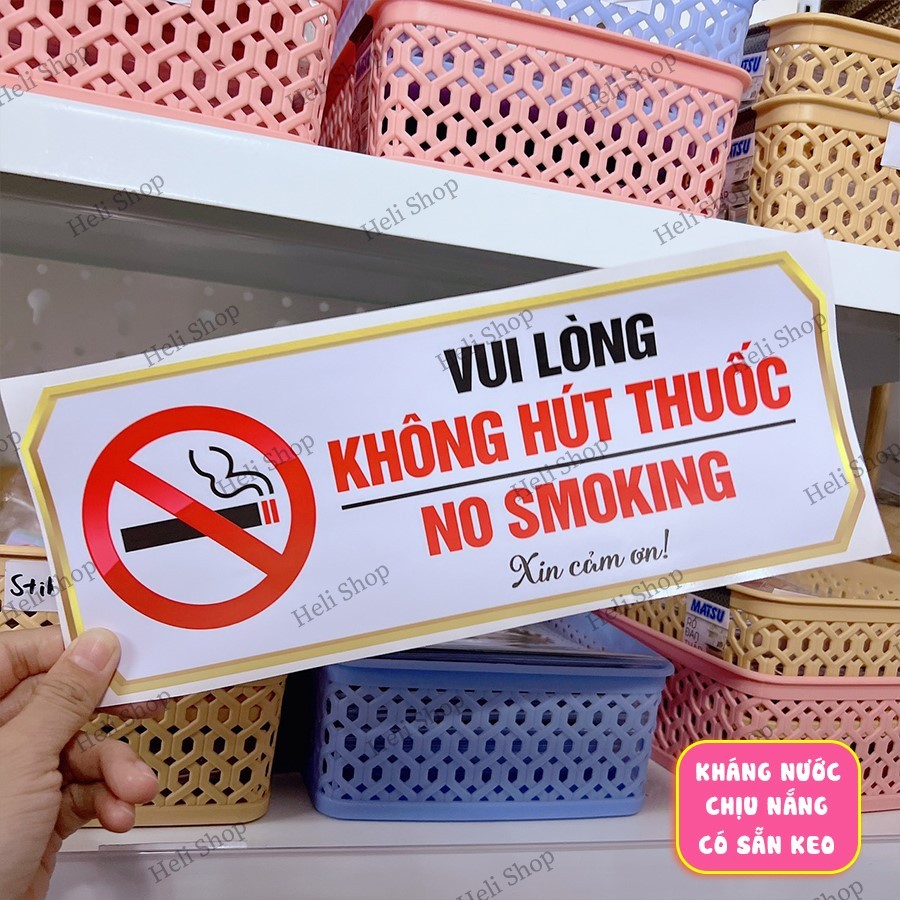 Decal Vui Lòng Không Hút Thuốc, Biển Cấm Hút Thuốc Trang Trí Dán Kính,Tường, Gỗ, Gạch Men - Tem Dán 
