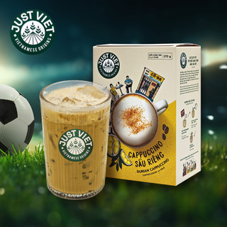 Cà Phê Cappuccino Sầu Riêng Just Viet - Sánh Đậm Tự Nhiên - HỘP 10 GÓI x 17g