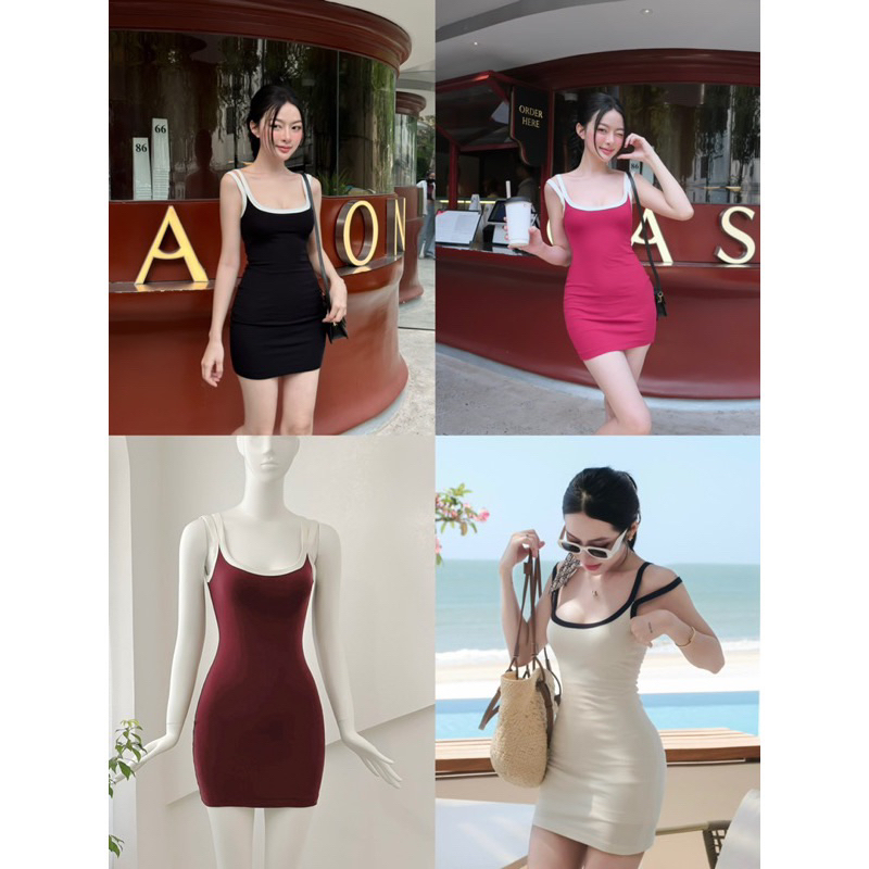 Đầm thun dây body viền tôn dáng