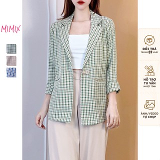 Áo khoác blazer MIMIX caro công sở dáng dài CG6160