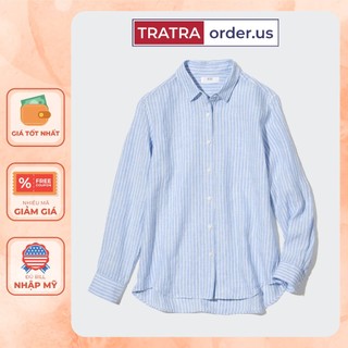 Áo sơ mi nữ uni.qlo chất linen kẻ sọc dài tay