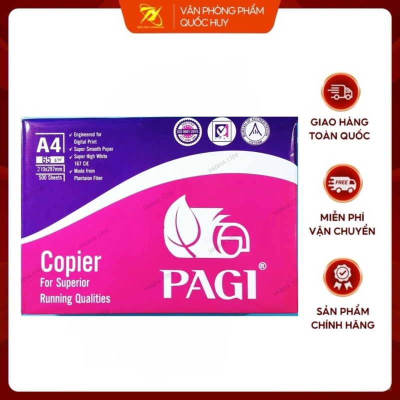 GIẤY A4 PAGI ĐL 65, GRAM 500 TỜ - VPP QUÔC HUY