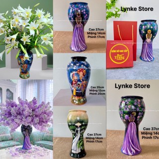 Bình hoa lọ hoa vẽ sơn 3d cô gái tím đỏ gốm bát tràng quà tặng đám cưới - lynke store