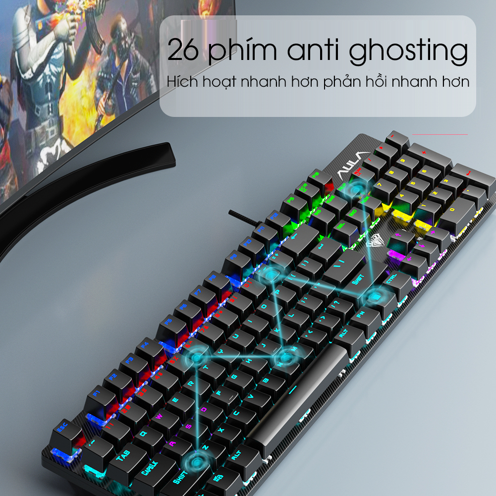 [CHÍNH HÃNG] Bàn phím cơ AULA S2022 PRO Gaming Giá rẻ FullSize Blue Switch LED nhiều chế độ | BigBuy360 - bigbuy360.vn
