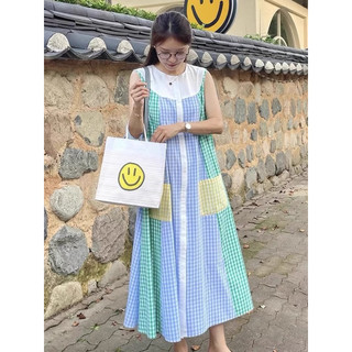 (ORDER) Đầm caro Hàn Quốc sát nách phối màu